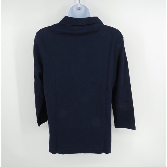 Kim Rogers Womens Navy Christmas Tree Embroidered 3/4 Sleeve Polo S NWT $30 - Picture 4 of 4